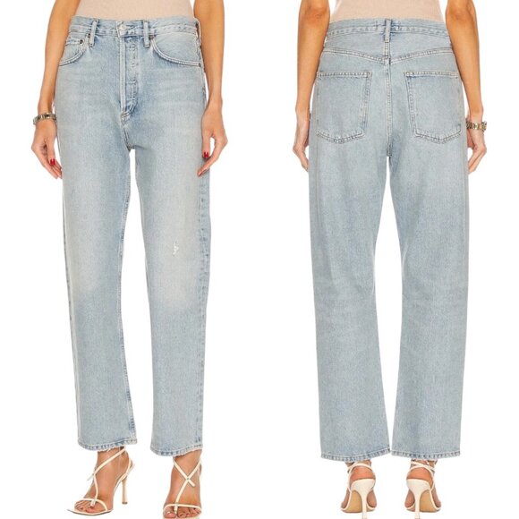 New Agolde 90s Mid Rise Loose Fit Straight Leg Jeans Size 24 In Semi Tropic Wash - Picture 1 of 16